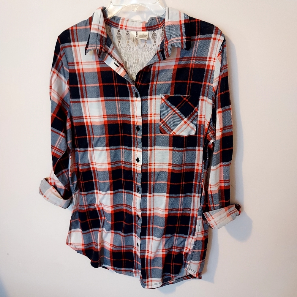 Essenza New York Plaid button-down lace back 1X Western Cowgirl Fall Autumn